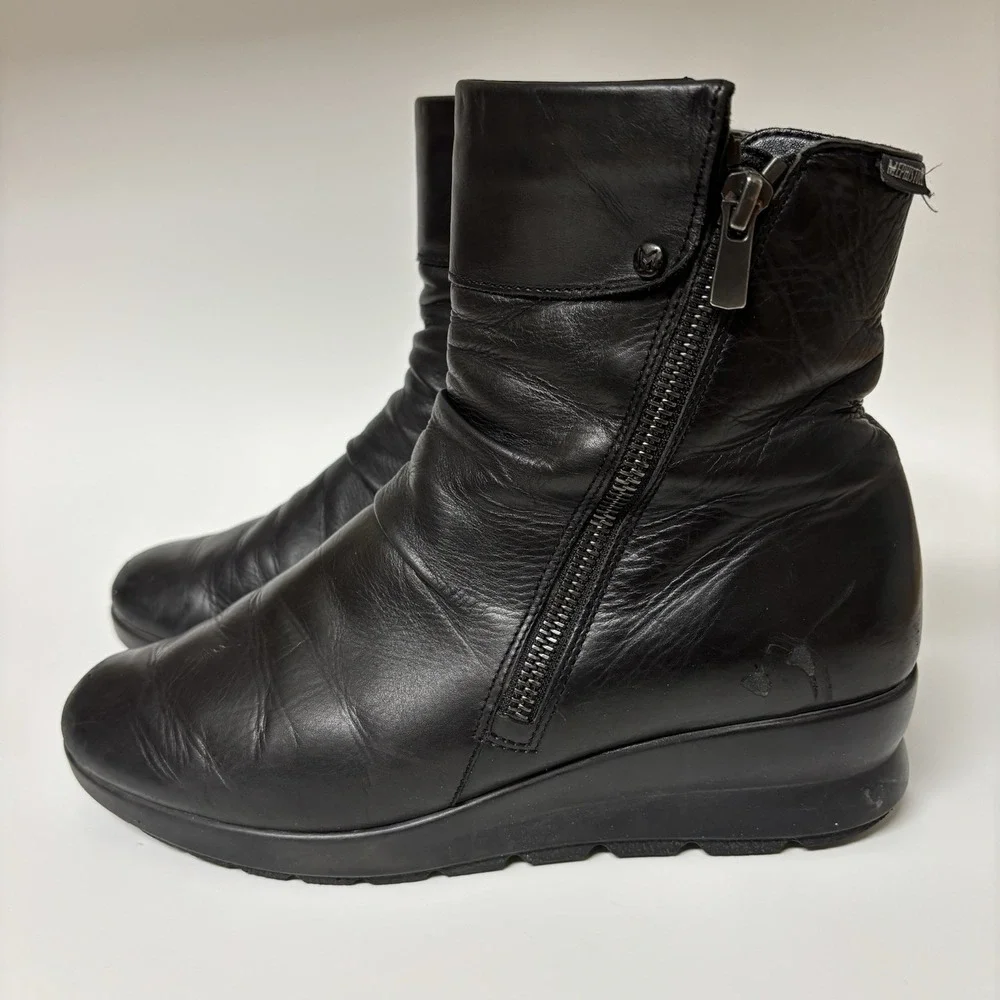 Mephisto Phila Black Leather Double Zipper Ankle Boot Size 7 Made In Bosnia